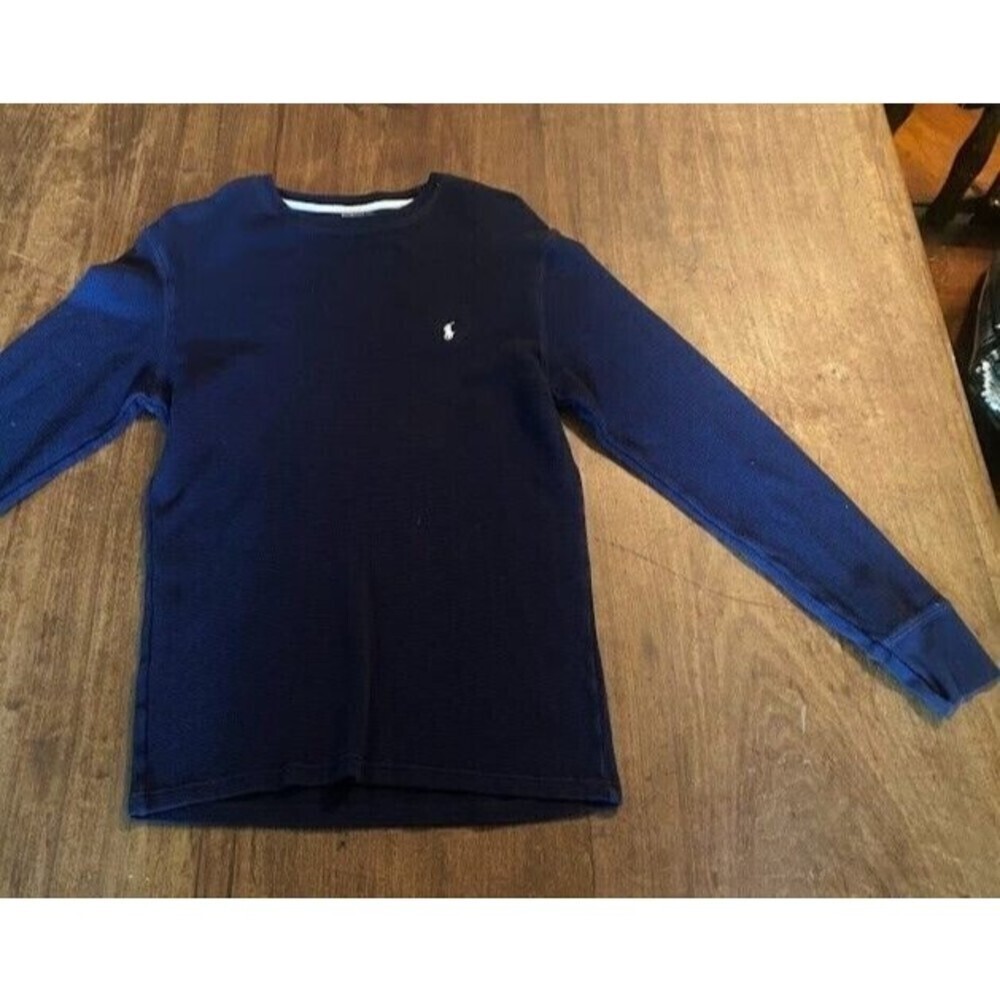Polo Ralph Lauren Mens Long Sleeve Thermal Waffle Knit Sleep Shirt navy blue